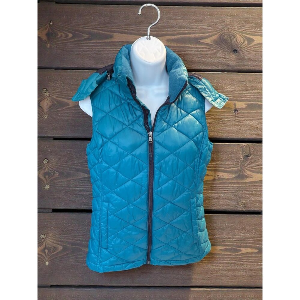 Womens Tek Gear Quilted Turquoise Puffer Vest With Detachable Hood Small